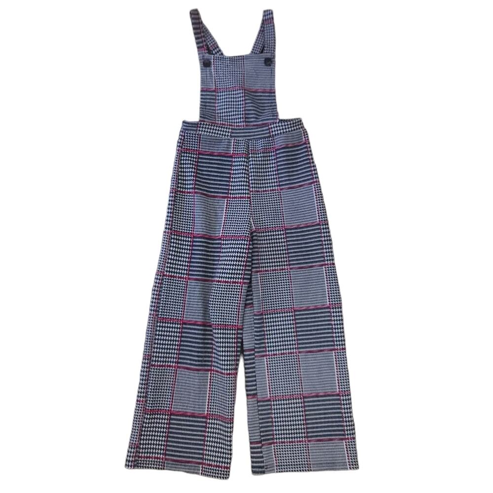 Girls Overall Plaid Houndstooth Glen Plaid Size 7 Black Cream Pink Academia Fall
